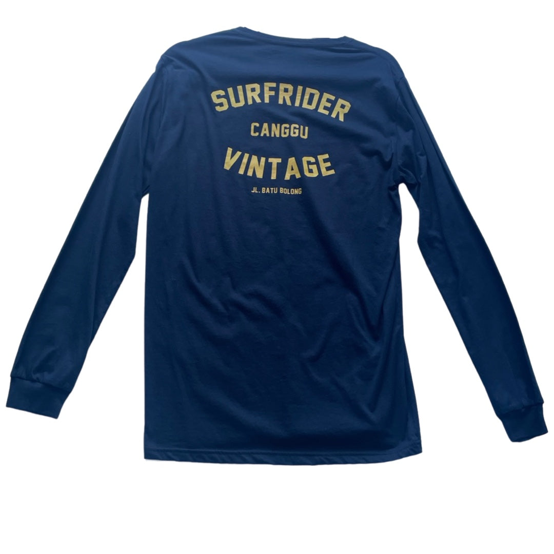 SurfRider Vintage (Canggu), 100% Cotton Tee-Shirt (Navy/ Yellow / Lightning Bolt Logo)