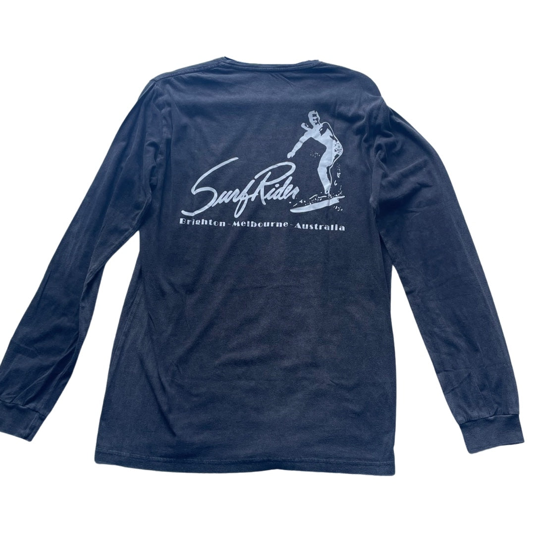 SurfRider (Brighton), 100% Cotton, Long Sleeve Tee-Shirt (Charcoal / White Print)