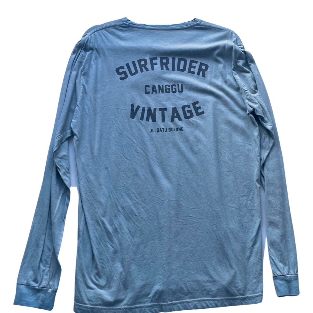 SurfRider Vintage (Canggu), 100% Cotton Tee- Shirt (Pale Blue / Black Print/ SurfRider Logo )