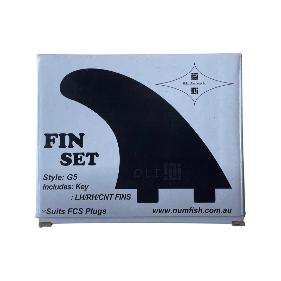 Oli Plastic FCS1 Thruster 3-Set Black Surfboard fins & Fin key - Suit beginner