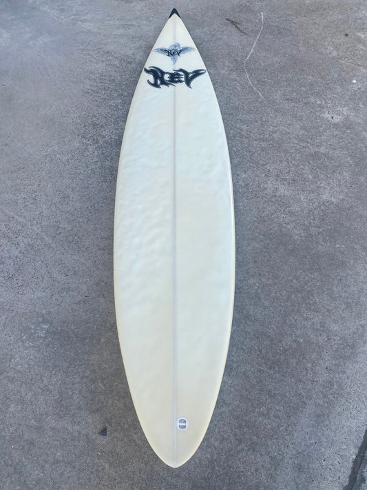 6’8 Nev Hyman 1990’s Vintage Thruster Surfboard, Gothic logo, straight & Clean condition