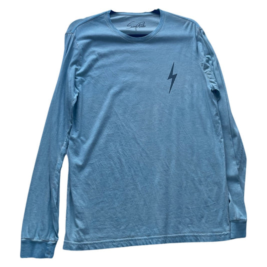 SurfRider Vintage (Canggu) 100% Cotton, Long Sleeve Tee- Shirt  (Pale Blue / Black Print / Lightning Bolt logo)