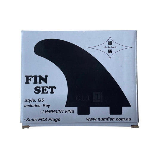 Oli Plastic FCS1 Thruster 3-Set Black Surfboard fins & Fin key - Suit beginner
